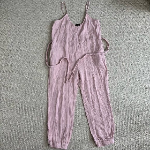 Shinestar pink jumpsuit gauze tie waist Size L - Picture 2 of 11